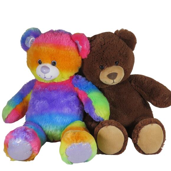 Build A Bear Rainbow Bear & Classic Brown Teddy Plush Stuffed Animal 2014 - Picture 1 of 16